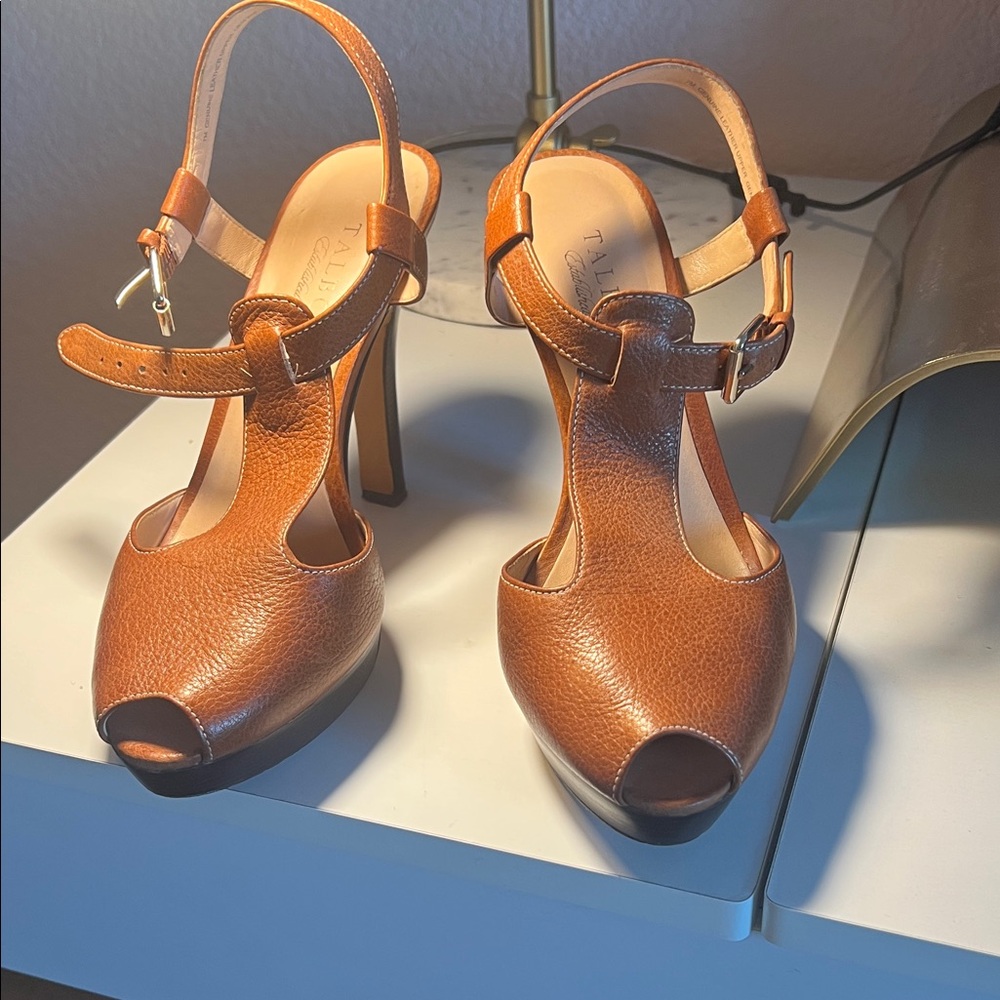 Talbots Tan Leather Heels with Ankle Straps